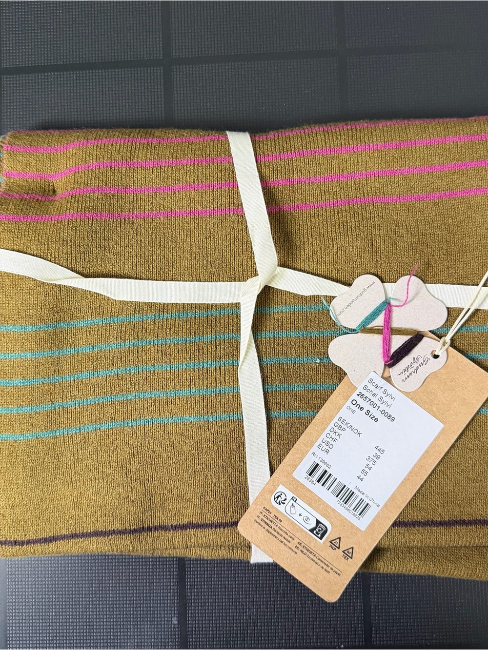 Gudrun Sjoden Sylvi Rib Knit Scarf Organic Cotton Wool Multicolor Striped NWT - Picture 5 of 6